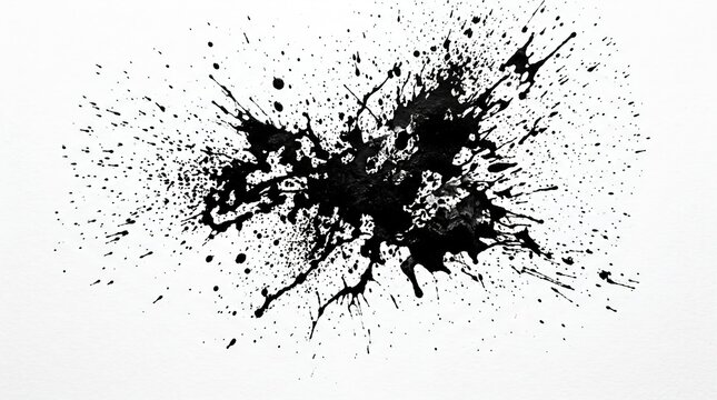 Black ink splatter on white background