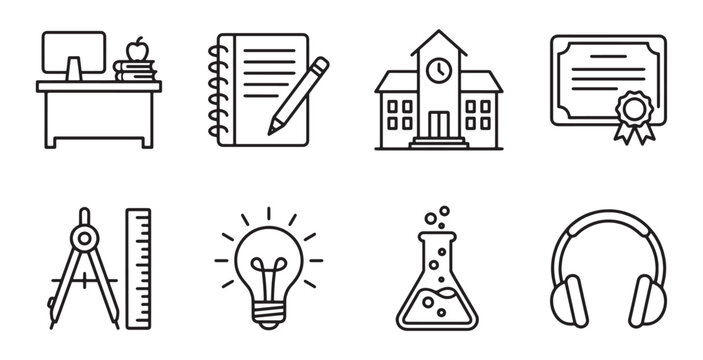 Education and school line icons for academic learning and study development. Vector illustration