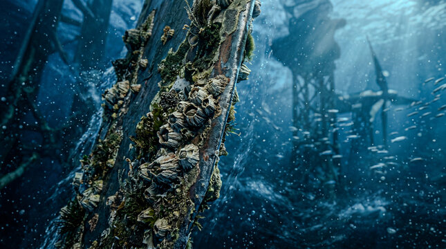 Underwater tidal turbine blade with textured marine biofouling