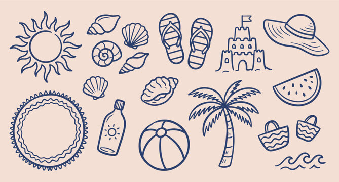 beach summer pattern, tropical vacation icons, ocean sea shells, flip flop sand, island holiday fun, minimal line art, vector background design
beach, summer, pattern, tropical, vacation, ocean, sea, 