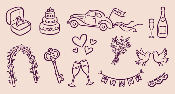wedding celebration pattern, romantic marriage elements, bridal car bouquet, love heart ring, ceremony party decor, minimal line art, vector background design
wedding, marriage, celebration, romantic,
