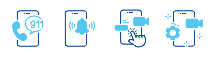 Obraz premium Smartphone icons depicting call, notification, video, and settings. Editable stroke