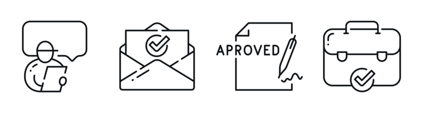 Applicant submitting documents receiving approval in office. Editable stroke