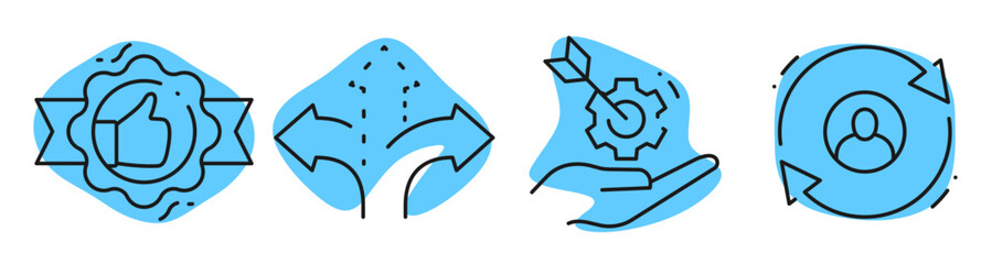 Naklejka na ściany i meble Customer feedback icons indicating actions and user flow in interface. Editable stroke