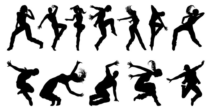 Dancers silhouettes set in dynamic hip hop poses