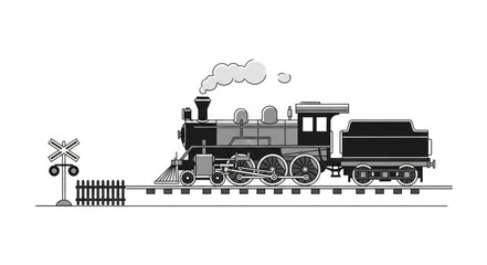 Vintage steam locomotive train on railroad tracks. © Redasa