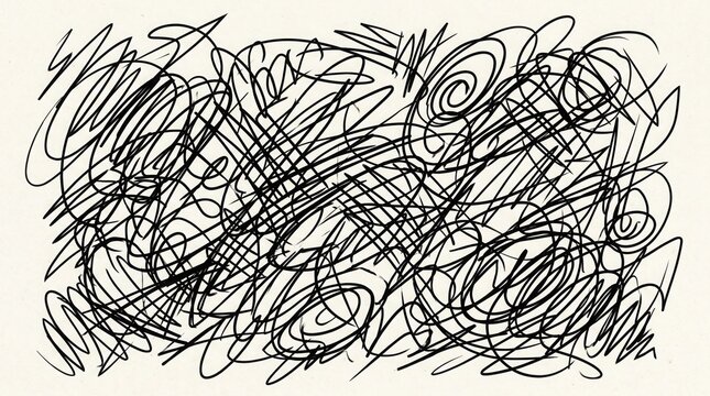 Abstract scribbles and chaotic lines forming a busy, dynamic, and energetic pattern of random art, evoking a sense of movement and expressive creativity