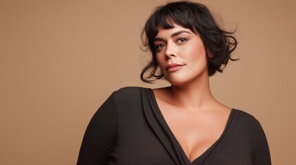 Fototapeta premium Dark Wavy Bixie Haircut on Curvy Woman