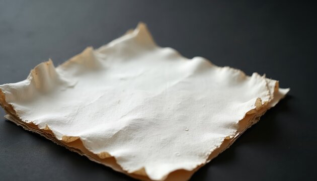 Stack of rough edge paper sheets. Ivory color material has organic texture. Soft light creates subtle shadows on background. Great for design projects.