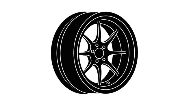 Black Car Tire with Alloy Wheel.