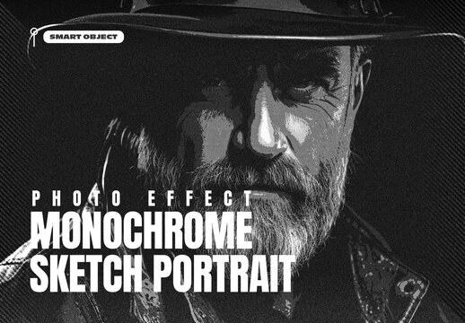 Monochrome Sketch Portrait Photo Effect Design Template