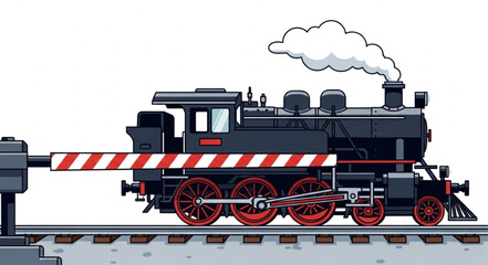Vintage steam locomotive at a railway crossing. © Sadar