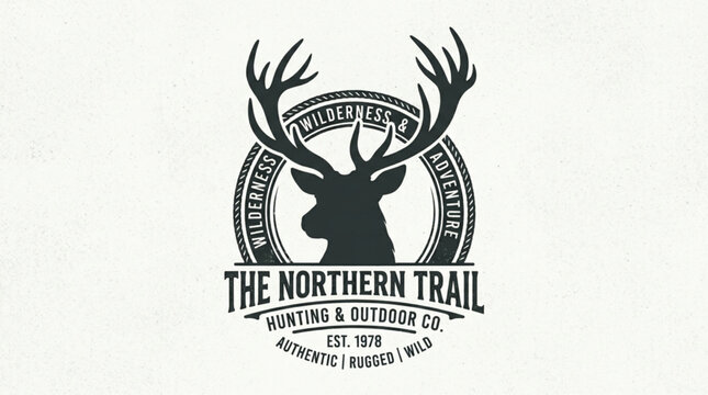 Vintage deer head logo for outdoor adventure company.