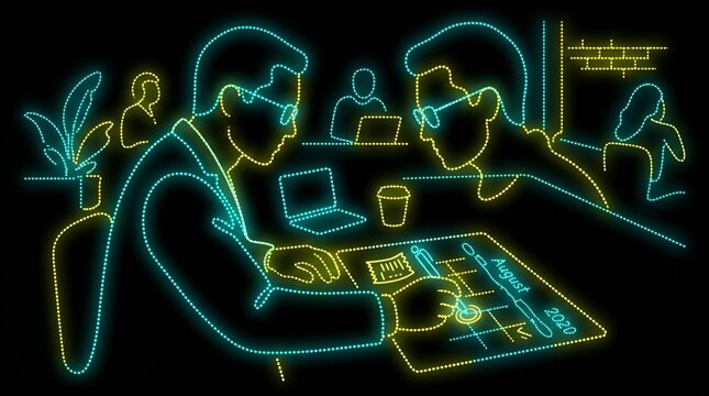 Business colleagues planning a project on a digital calendar
