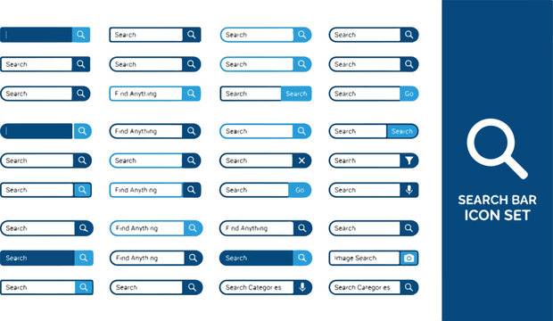 A versatile vector set of modern search bar templates and interface elements for website navigation, data query, and user interface design