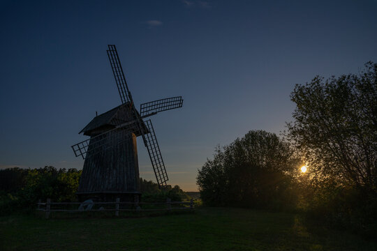 The old mill in the sunset. Mikhailovskoye, Pushkin Mountains. Pskov region. Russia
