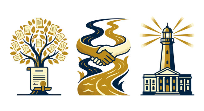 Business Partnership, Legal Document Growth & Financial Guidance Vector Icons Set