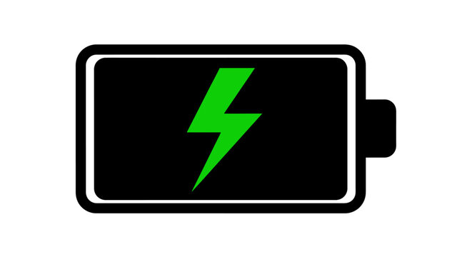 Battery with green lightning bolt symbol.