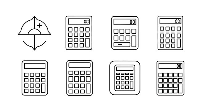 Set of minimalist calculator icons in simple black outline style