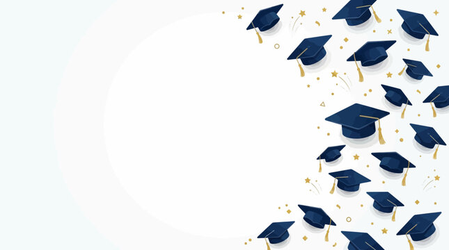 Graduation caps floating in the air forming a festive pattern for academic celebration and educational success