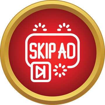 Skip ad button with play forward symbol inside a red circle