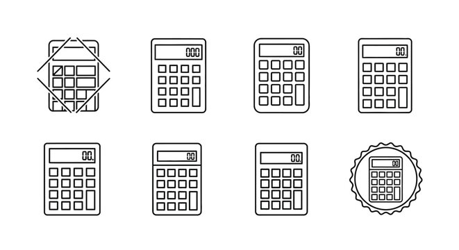Set of minimalist calculator outline icons for business finance