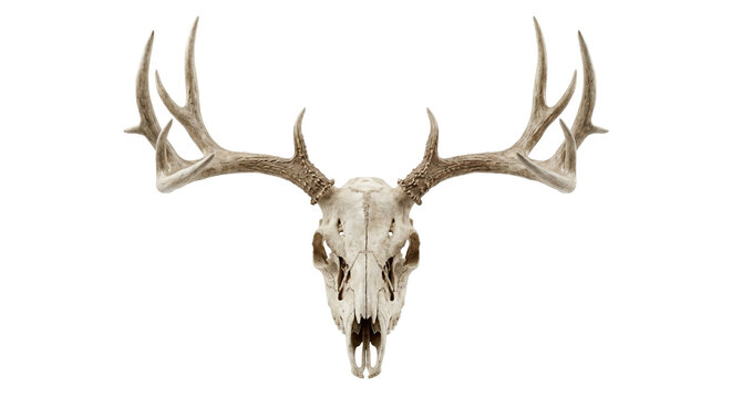Natural deer skull with large antlers facing forward