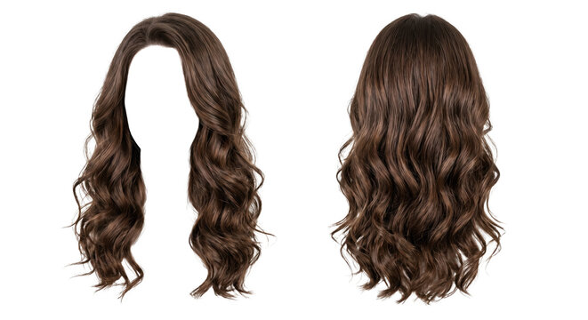 Long wavy brown wig front and back view