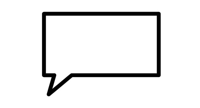 Black and white speech bubble icon.