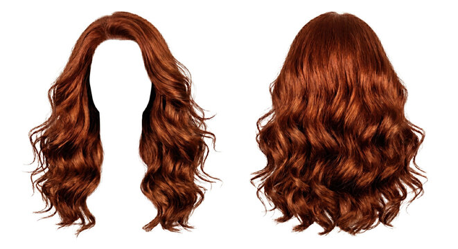 Long wavy auburn red hair wig front back view