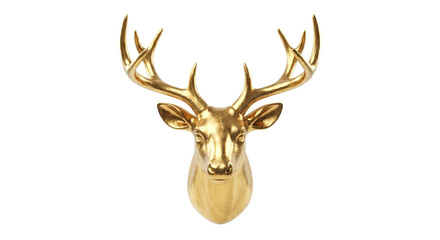 Fototapeta premium Golden metallic deer head sculpture with large antlers