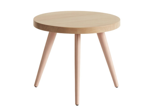 Small wooden stool with three legs on a plain surface isolated on transparent background