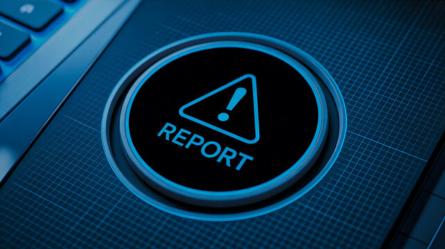 Cyber report warning button with digital security alert concept  