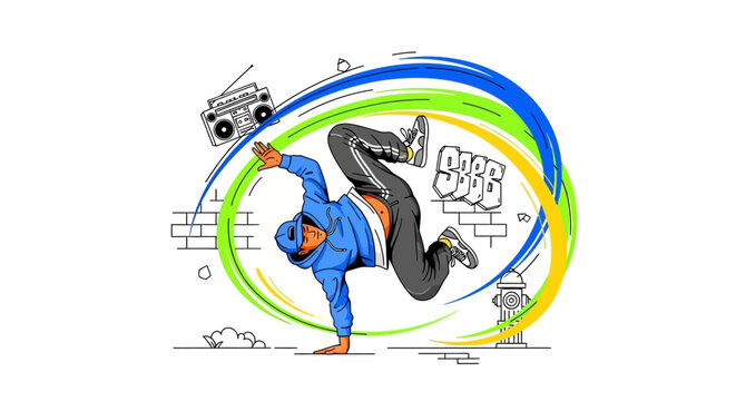 Breakdancer performing dynamic move with energy and style.
