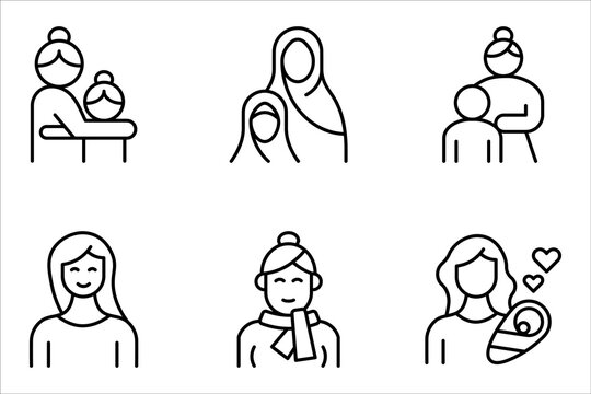 Mother icon set, Mother's Day. Collection of perfectly thin icons for web design, vector illustration on white background