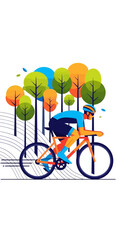 Fototapeta premium Cyclist riding a bicycle with colorful trees in background.