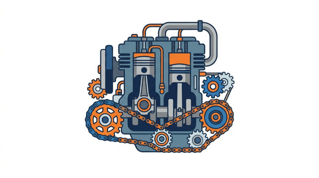 Internal Combustion Engine Cutaway Illustration.