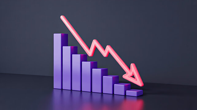 Declining business graph with red downward arrow and financial loss concept  