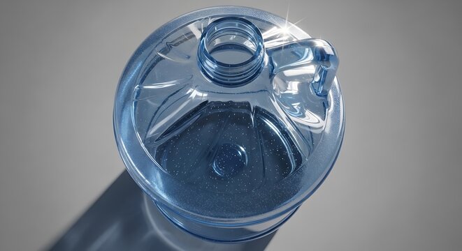 Top view of a blue plastic water bottle cap with a drinking spout and screw top lid for fitness gear. 5 gallon jug
