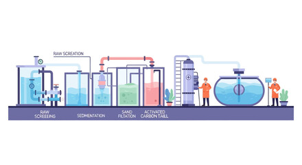 Obraz premium Industrial Wastewater Treatment Plant Process Flow Diagram.