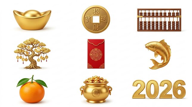 Chinese new year 2026 prosperity icons and traditional symbols