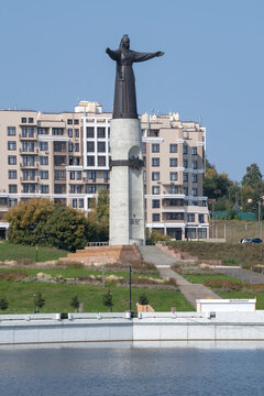 CHEBOKSARY, RUSSIA - SEPTEMBER 03, 2024: View on the monument to the Patron Mother of the Chuvash people. Cheboksary (vertical)