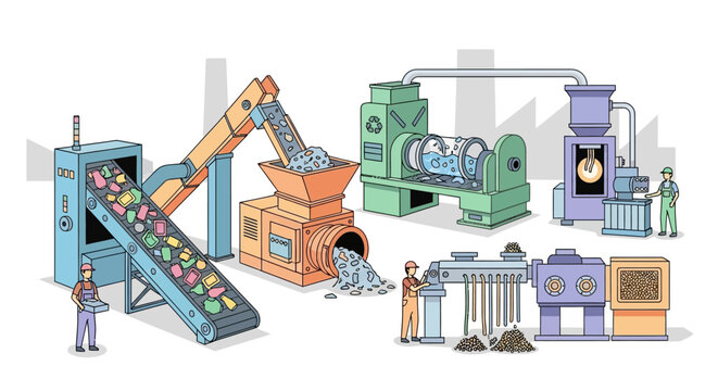 Industrial Recycling Plant Machinery Processing Waste Materials.