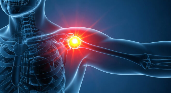 3D illustration of human shoulder joint pain and medical injury