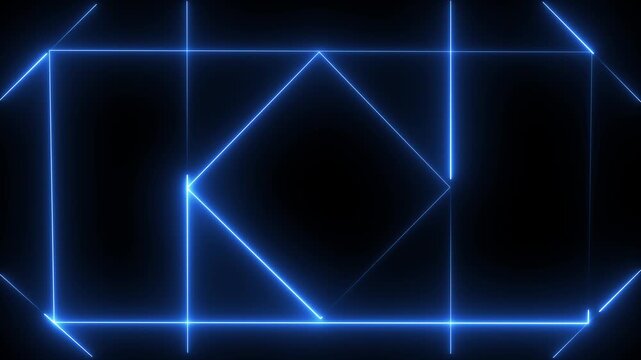 Glowing Neon lights blinking lines moving animation. geometric pattern triangles and squares neon line. Horizontal glowing colorful neon line animation .4k video motion graphic animation.