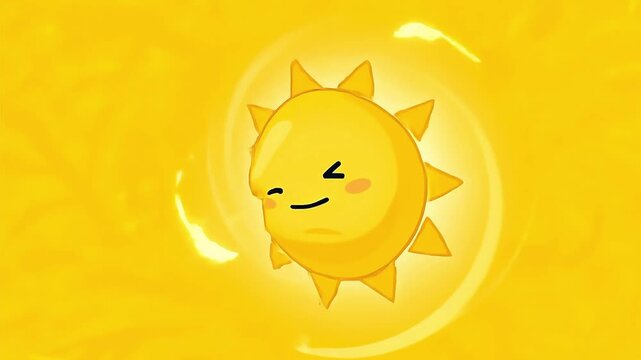bright yellow background with a smiling 2D vector sun that rotates very slowly Videos
