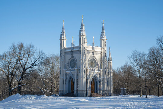 The Old Gothic Chapel of Prince Alexander Nevsky in Alexandria Park, Saint Petersburg, Russia