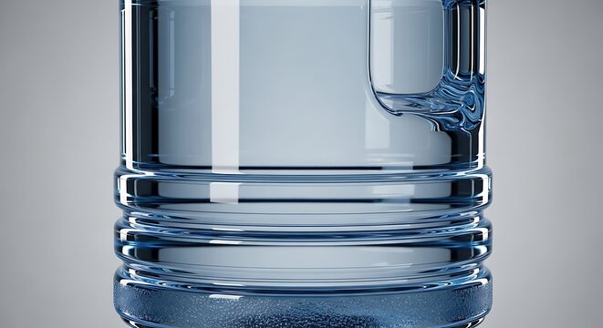 Large plastic water jug container with blue handle and cap for home and office hydration supply storage. 5 gallon jug