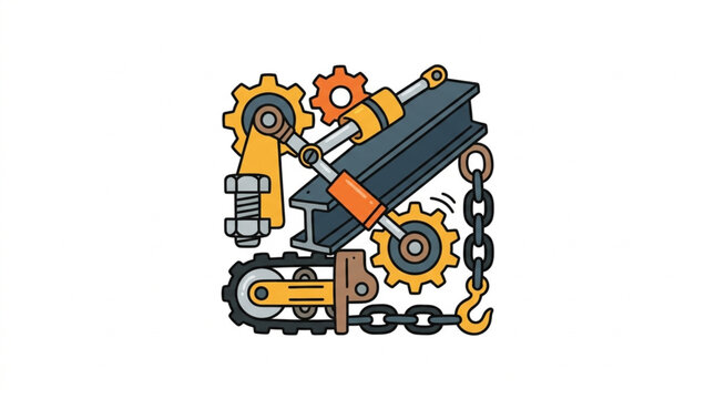 Industrial machine parts with gears and chains illustration.