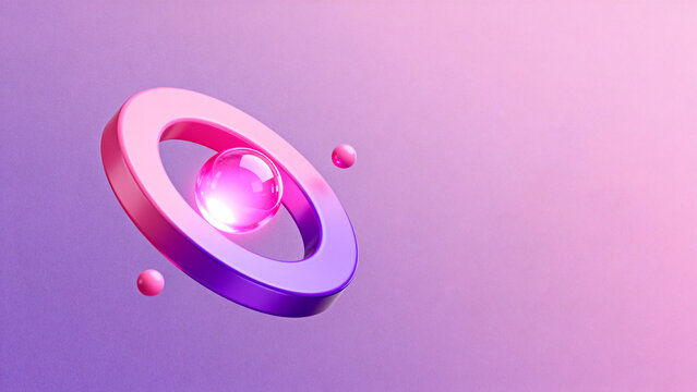 Glowing sphere inside torus with floating orbs